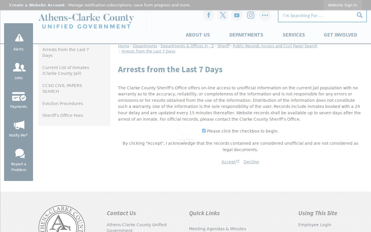 Clarke County seven-day arrests acceptance screen