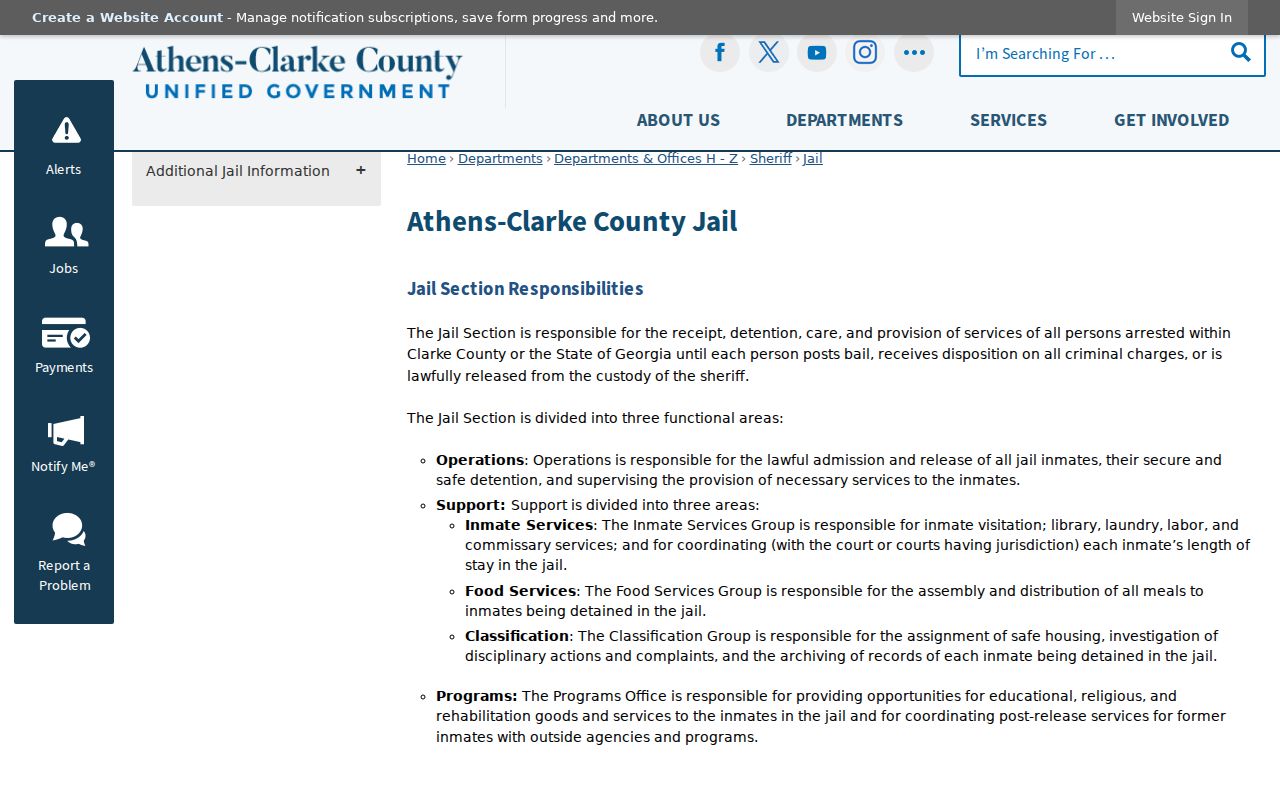 Clarke County Jail official services webpage