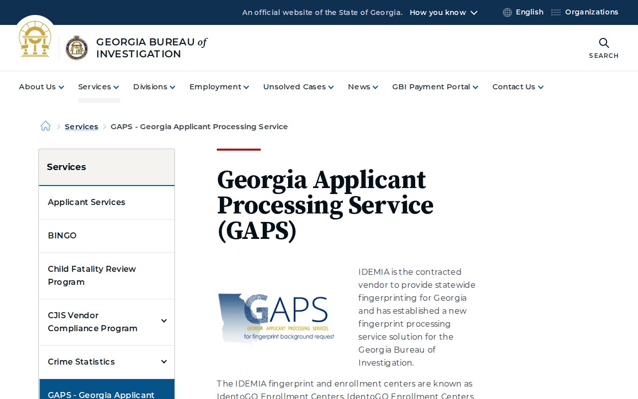 GAPS fingerprint process for Clarke County criminal history