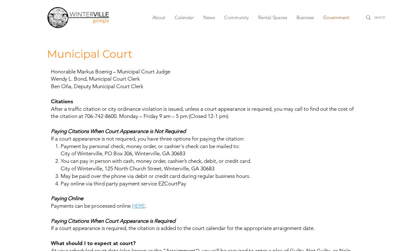 Winterville criminal history Municipal Court records page